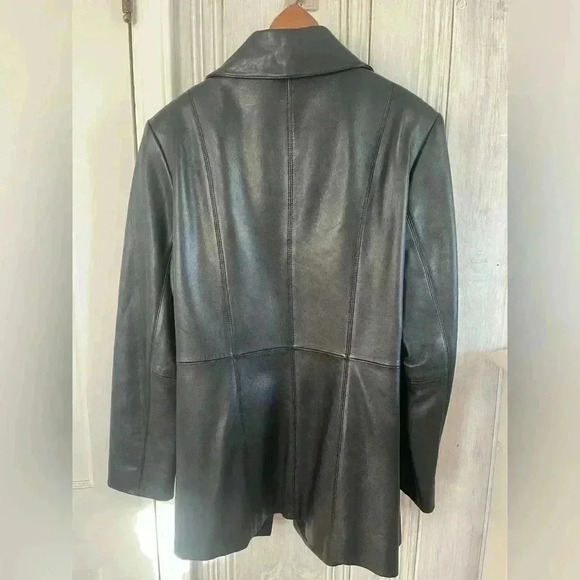 VALERIE STEVENS| Y2K black 100%leather blazer jacket button closure pockets|M - Picture 8 of 16